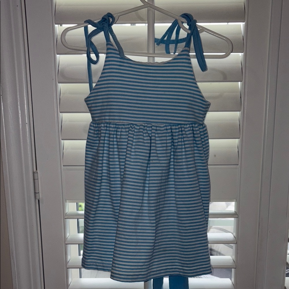 Chic Blue Striped Kids Dress with Bow Straps